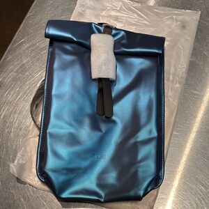 Rains Metallic Laser Teal Roll-Top Rucksack Mini W3 Backpack